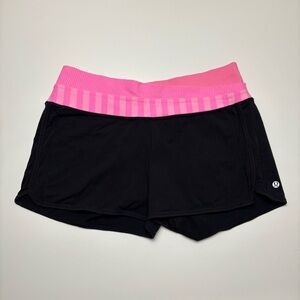 Lululemon athletica Run Shorts, Black Pink Stripe V Waistband, Size 10